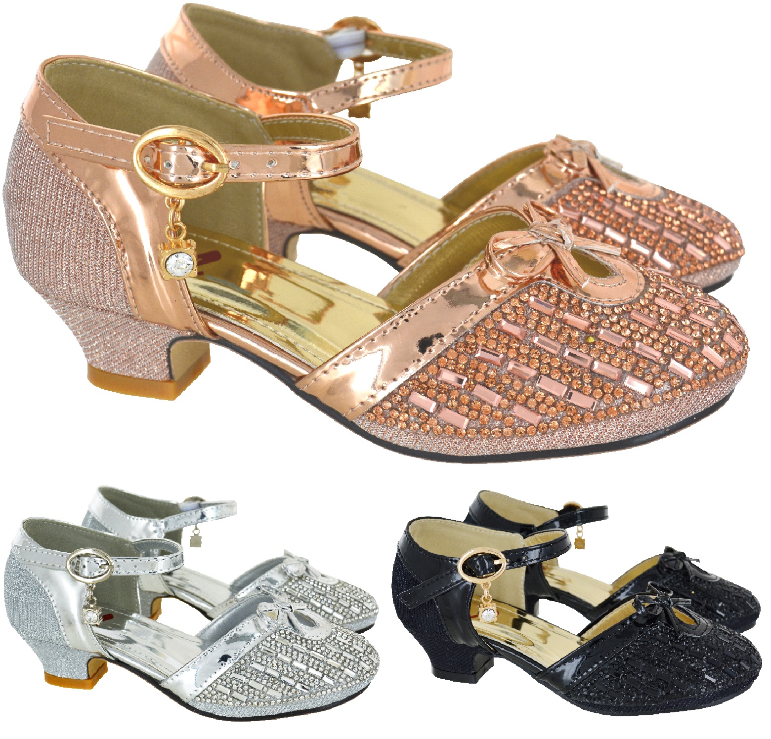 Girls Childrens Kids High Mid Heel Party Shoes Bridesmaid High Heels